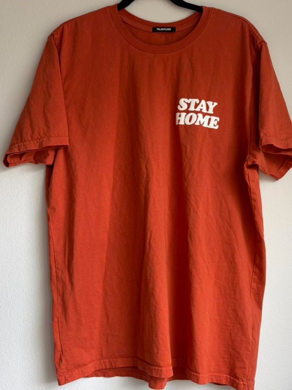 Talentless "I'm Staying Home" graphic Short Sleeve t-shirt in orange Size XL